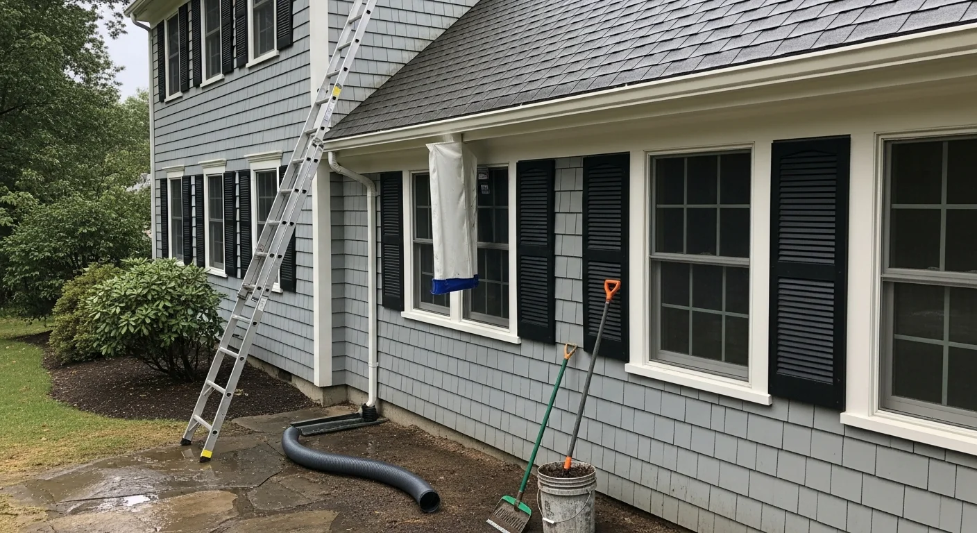 New gutters installed along roofline of residential home
